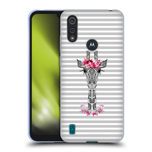 Monika Strigel Flower Giraffe And Stripes Grey Soft Gel Case for Motorola Moto E6s (2020)