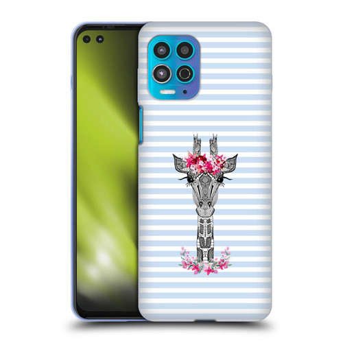 Monika Strigel Flower Giraffe And Stripes Blue Soft Gel Case for Motorola Moto G100