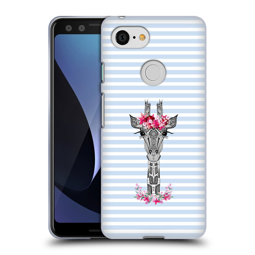 Monika Strigel Flower Giraffe And Stripes Blue Soft Gel Case for Google Pixel 3
