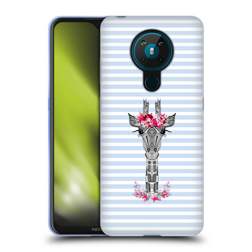 Monika Strigel Flower Giraffe And Stripes Blue Soft Gel Case for Nokia 5.3