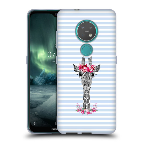 Monika Strigel Flower Giraffe And Stripes Blue Soft Gel Case for Nokia 6.2 / 7.2