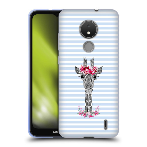 Monika Strigel Flower Giraffe And Stripes Blue Soft Gel Case for Nokia C21