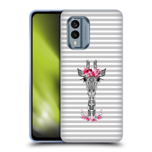 Monika Strigel Flower Giraffe And Stripes Grey Soft Gel Case for Nokia X30