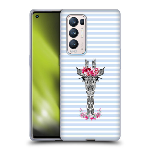 Monika Strigel Flower Giraffe And Stripes Blue Soft Gel Case for OPPO Find X3 Neo / Reno5 Pro+ 5G