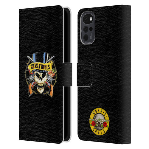 Guns N' Roses Key Art Top Hat Skull Leather Book Wallet Case Cover For Motorola Moto G22