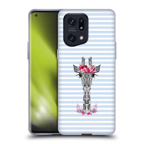 Monika Strigel Flower Giraffe And Stripes Blue Soft Gel Case for OPPO Find X5 Pro