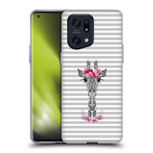 Monika Strigel Flower Giraffe And Stripes Grey Soft Gel Case for OPPO Find X5 Pro