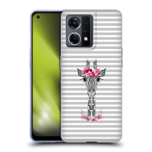 Monika Strigel Flower Giraffe And Stripes Grey Soft Gel Case for OPPO Reno8 4G