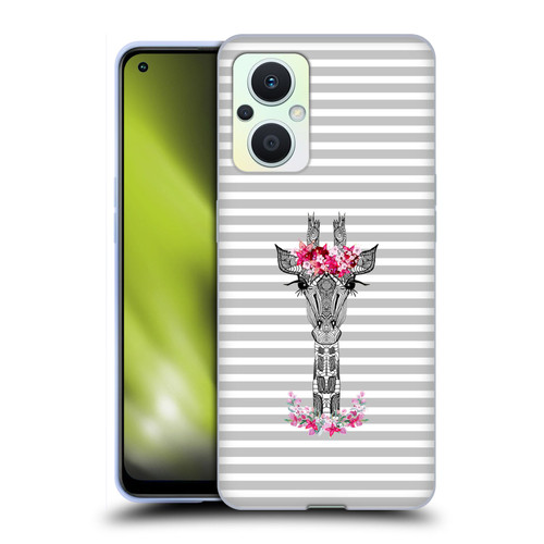 Monika Strigel Flower Giraffe And Stripes Grey Soft Gel Case for OPPO Reno8 Lite
