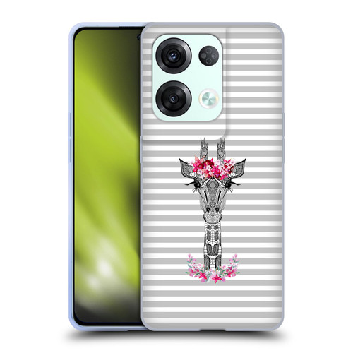 Monika Strigel Flower Giraffe And Stripes Grey Soft Gel Case for OPPO Reno8 Pro