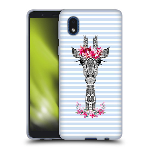 Monika Strigel Flower Giraffe And Stripes Blue Soft Gel Case for Samsung Galaxy A01 Core (2020)