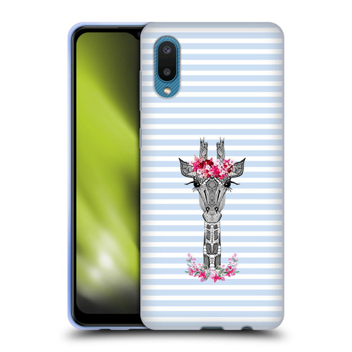 Monika Strigel Flower Giraffe And Stripes Blue Soft Gel Case for Samsung Galaxy A02/M02 (2021)