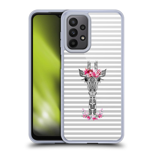 Monika Strigel Flower Giraffe And Stripes Grey Soft Gel Case for Samsung Galaxy A23 / 5G (2022)