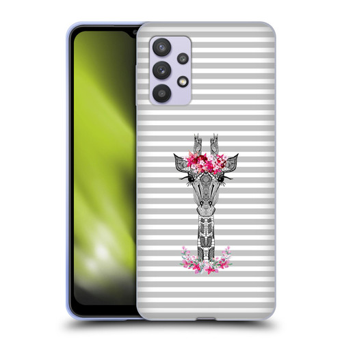Monika Strigel Flower Giraffe And Stripes Grey Soft Gel Case for Samsung Galaxy A32 5G / M32 5G (2021)