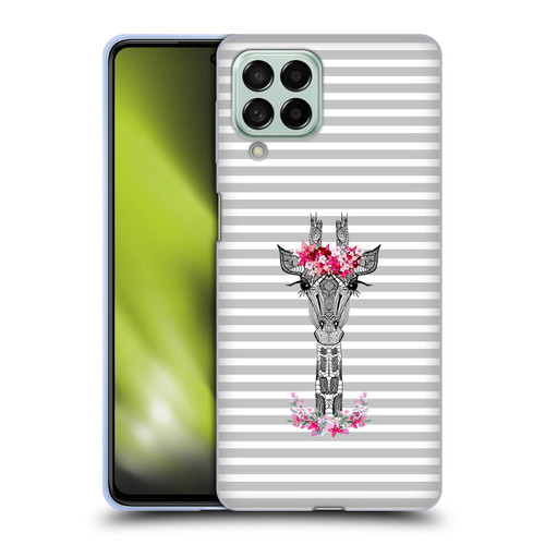 Monika Strigel Flower Giraffe And Stripes Grey Soft Gel Case for Samsung Galaxy M53 (2022)