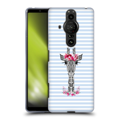 Monika Strigel Flower Giraffe And Stripes Blue Soft Gel Case for Sony Xperia Pro-I