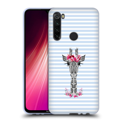 Monika Strigel Flower Giraffe And Stripes Blue Soft Gel Case for Xiaomi Redmi Note 8T