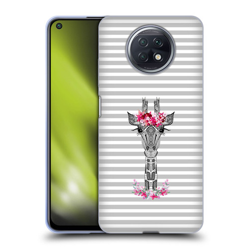 Monika Strigel Flower Giraffe And Stripes Grey Soft Gel Case for Xiaomi Redmi Note 9T 5G