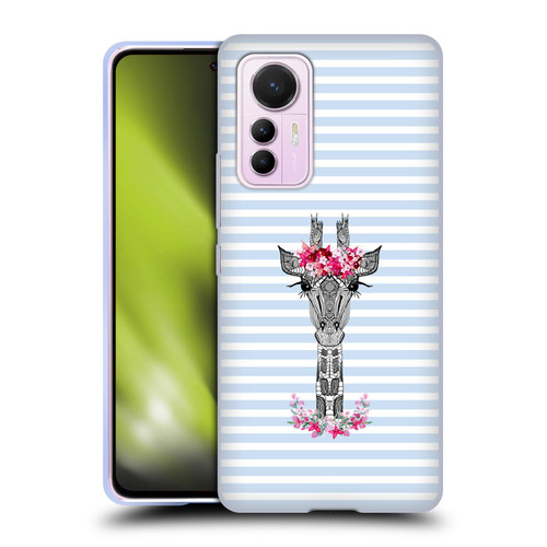 Monika Strigel Flower Giraffe And Stripes Blue Soft Gel Case for Xiaomi 12 Lite