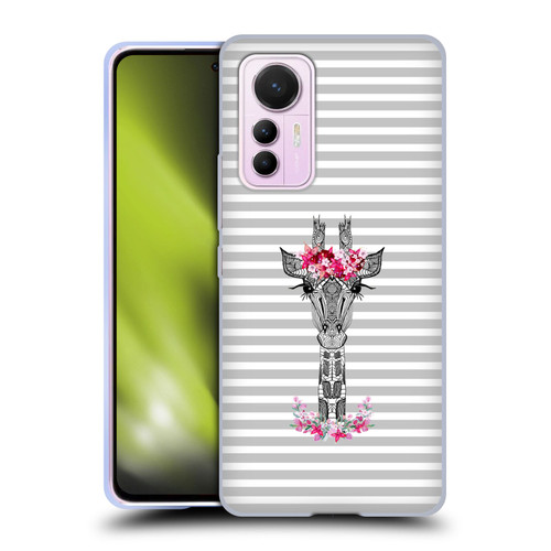 Monika Strigel Flower Giraffe And Stripes Grey Soft Gel Case for Xiaomi 12 Lite