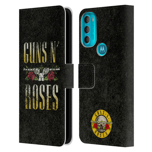 Guns N' Roses Key Art Text Logo Pistol Leather Book Wallet Case Cover For Motorola Moto G71 5G