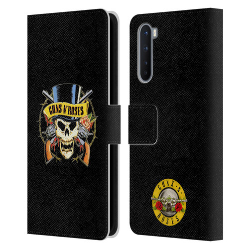 Guns N' Roses Key Art Top Hat Skull Leather Book Wallet Case Cover For OnePlus Nord 5G