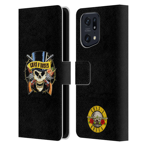 Guns N' Roses Key Art Top Hat Skull Leather Book Wallet Case Cover For OPPO Find X5 Pro