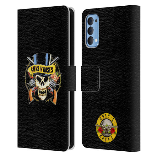 Guns N' Roses Key Art Top Hat Skull Leather Book Wallet Case Cover For OPPO Reno 4 5G