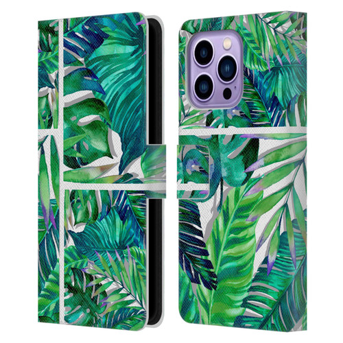 Mark Ashkenazi Banana Life Tropical Green Leather Book Wallet Case Cover For Apple iPhone 14 Pro Max