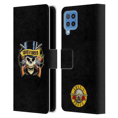 Guns N' Roses Key Art Top Hat Skull Leather Book Wallet Case Cover For Samsung Galaxy F22 (2021)