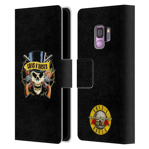 Guns N' Roses Key Art Top Hat Skull Leather Book Wallet Case Cover For Samsung Galaxy S9