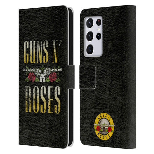 Guns N' Roses Key Art Text Logo Pistol Leather Book Wallet Case Cover For Samsung Galaxy S21 Ultra 5G