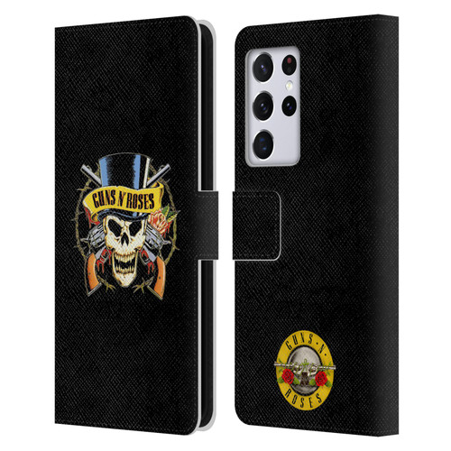 Guns N' Roses Key Art Top Hat Skull Leather Book Wallet Case Cover For Samsung Galaxy S21 Ultra 5G