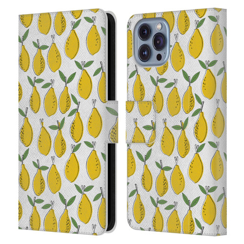 Andrea Lauren Design Food Pattern Lemons Leather Book Wallet Case Cover For Apple iPhone 14