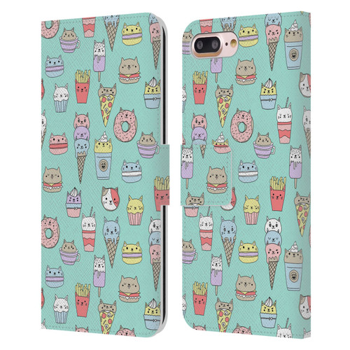 Andrea Lauren Design Food Pattern Catfood Leather Book Wallet Case Cover For Apple iPhone 7 Plus / iPhone 8 Plus