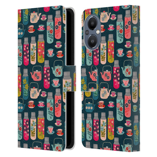 Andrea Lauren Design Food Pattern Jars & Teacups Leather Book Wallet Case Cover For OnePlus Nord N20 5G