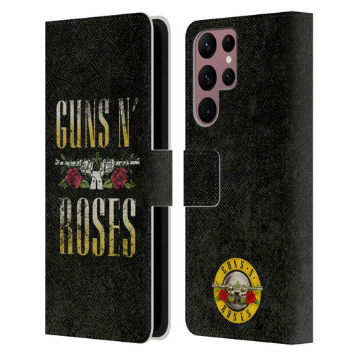 Guns N' Roses Key Art Text Logo Pistol Leather Book Wallet Case Cover For Samsung Galaxy S22 Ultra 5G