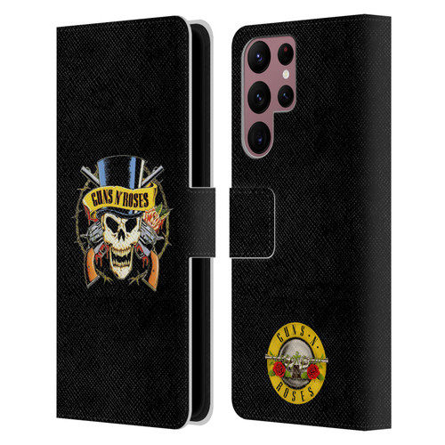 Guns N' Roses Key Art Top Hat Skull Leather Book Wallet Case Cover For Samsung Galaxy S22 Ultra 5G