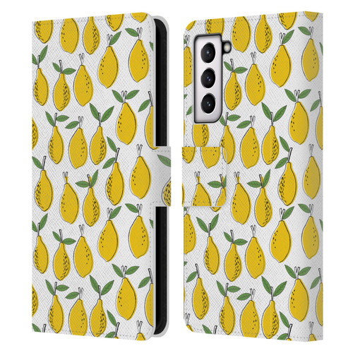 Andrea Lauren Design Food Pattern Lemons Leather Book Wallet Case Cover For Samsung Galaxy S21 5G