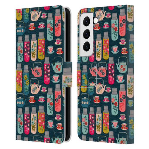 Andrea Lauren Design Food Pattern Jars & Teacups Leather Book Wallet Case Cover For Samsung Galaxy S22 5G