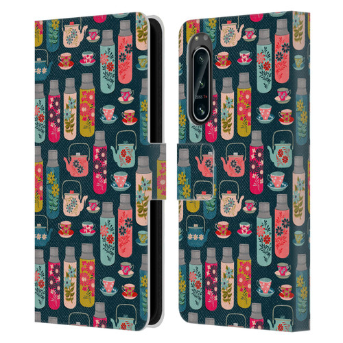 Andrea Lauren Design Food Pattern Jars & Teacups Leather Book Wallet Case Cover For Sony Xperia 5 IV