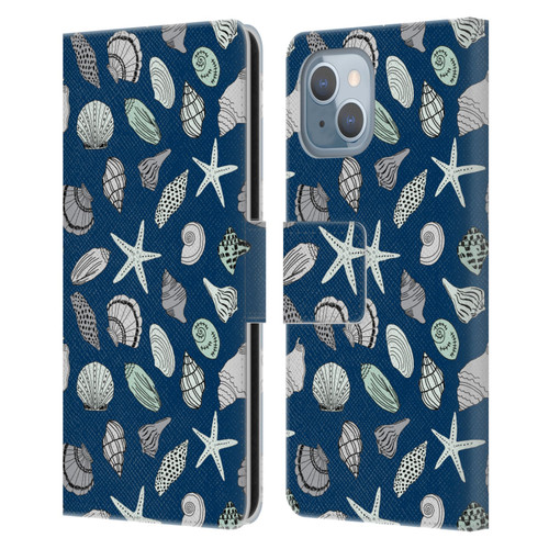 Andrea Lauren Design Sea Animals Shells Leather Book Wallet Case Cover For Apple iPhone 14
