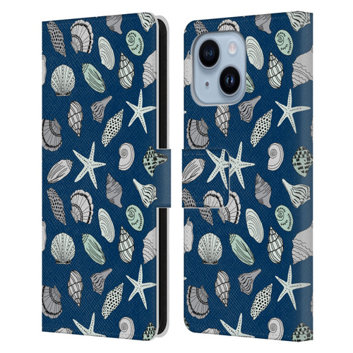 Andrea Lauren Design Sea Animals Shells Leather Book Wallet Case Cover For Apple iPhone 14 Plus