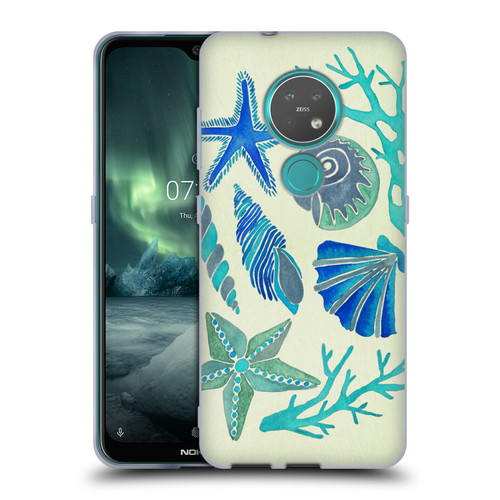 Cat Coquillette Sea Seashells Blue Soft Gel Case for Nokia 6.2 / 7.2