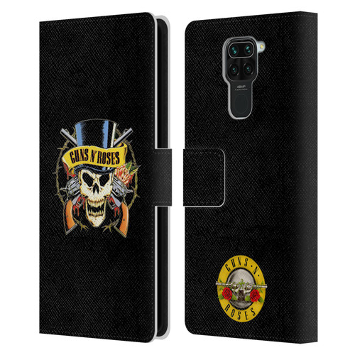 Guns N' Roses Key Art Top Hat Skull Leather Book Wallet Case Cover For Xiaomi Redmi Note 9 / Redmi 10X 4G