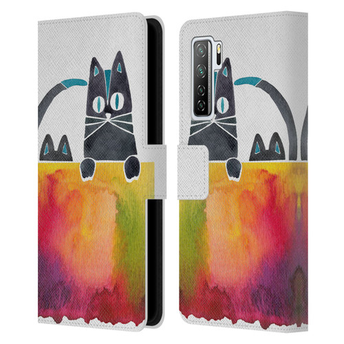 Cat Coquillette Animals 2 Cats Leather Book Wallet Case Cover For Huawei Nova 7 SE/P40 Lite 5G