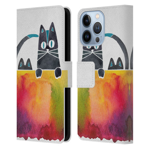 Cat Coquillette Animals 2 Cats Leather Book Wallet Case Cover For Apple iPhone 13 Pro