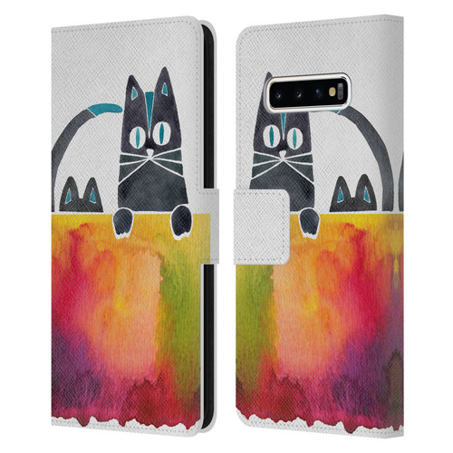 Cat Coquillette Animals 2 Cats Leather Book Wallet Case Cover For Samsung Galaxy S10+ / S10 Plus
