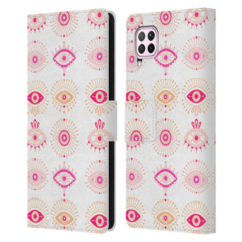 Cat Coquillette Linear Pink Evil Eyes Leather Book Wallet Case Cover For Huawei Nova 6 SE / P40 Lite