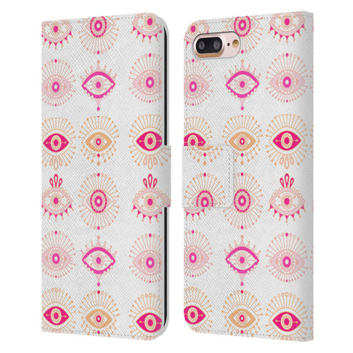 Cat Coquillette Linear Pink Evil Eyes Leather Book Wallet Case Cover For Apple iPhone 7 Plus / iPhone 8 Plus